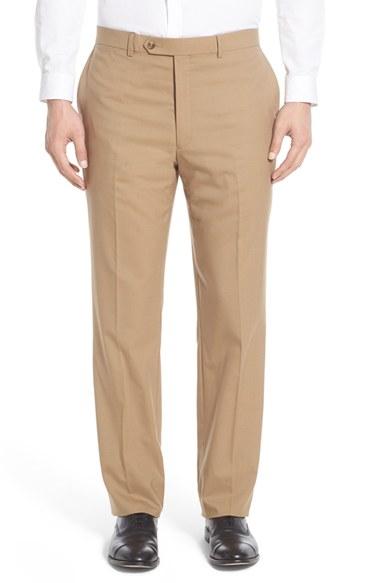 Men's Hart Schaffner Marx Flat Front Solid Stretch Wool Trousers R - Beige