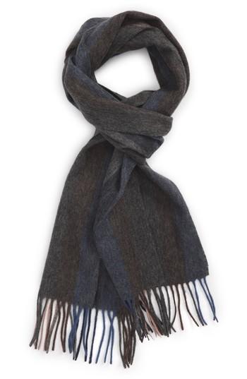 Men's Nordstrom Men's Shop Lambswool Stripe Scarf, Size - Brown