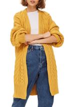 Women's Topshop Long Open Front Cardi Us (fits Like 0-2) - Yellow