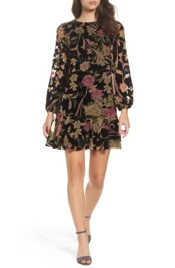 Women's Eliza J Print Velvet Shift Dress - Black