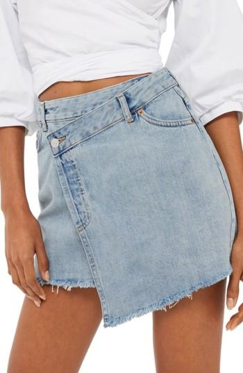 Women's Topshop Deconstructed Wrap Denim Skirt Us (fits Like 6-8) - Blue