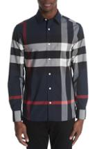 Men's Burberry Windsor Check Sport Shirt, Size - Blue