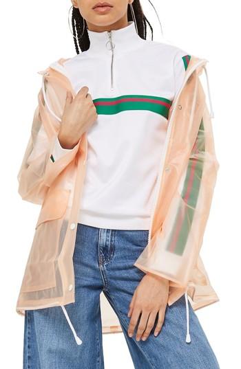 Women's Topshop Frosted Marge Mac Rain Jacket Us (fits Like 0) - Coral