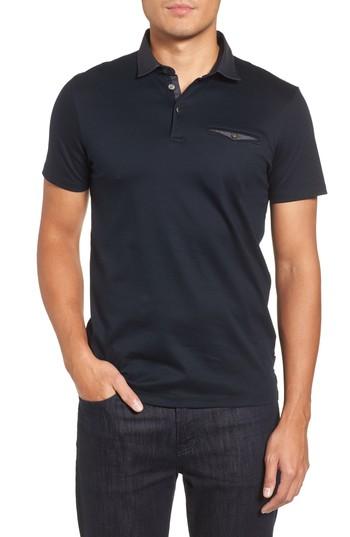 Men's Ted Baker London Woven Trim Jersey Polo (xxl) - Blue