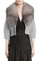 Women's Yigal Azrouel Merino Wool & Cashmere Knit Bolero With Removable Genuine Fox Fur Collar - Grey