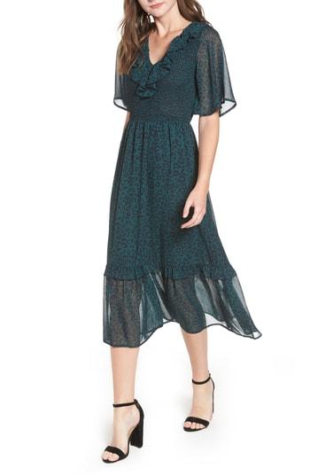 Women's Moon River Leopard Print Smocked Dress - Green