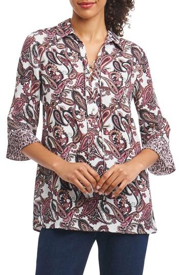 Petite Women's Foxcroft Felicity Lace-up Tunic Top P - Burgundy