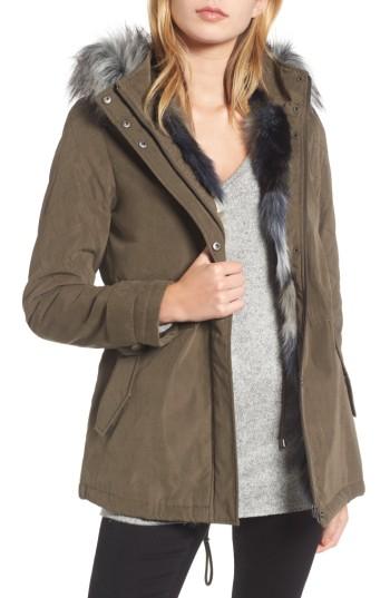 Women's Maralyn & Me Quilted Sleeve Anorak With Faux Fur Trim