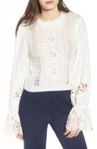 Women's Lost Ink Embroidered Mixed Media Top - White