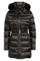 Women's Ugg Genuine Shearling Trim Belted Down Coat - Black