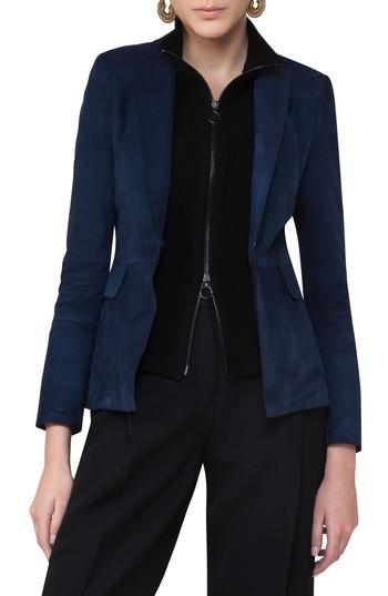 Women's Akris Punto Suede Blazer With Removable Knit Insert - Blue