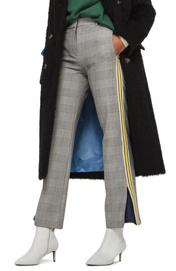 Women's Topshop Side Stripe Check Trousers Us (fits Like 6-8) - Grey