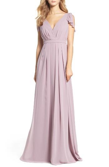 Women's Monique Lhuillier Bridesmaids Sleeveless Deep V-neck Chiffon Gown - Purple
