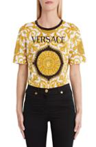 Women's Versace First Line Hibiscus Print Allover Graphic Tee Us / 40 It - Black