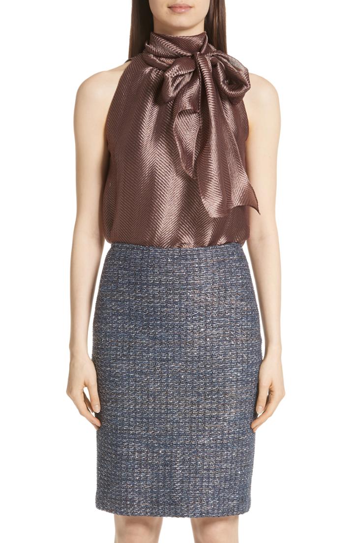 Women's St. John Collection Herringbone Metallic Sleeveless Blouse