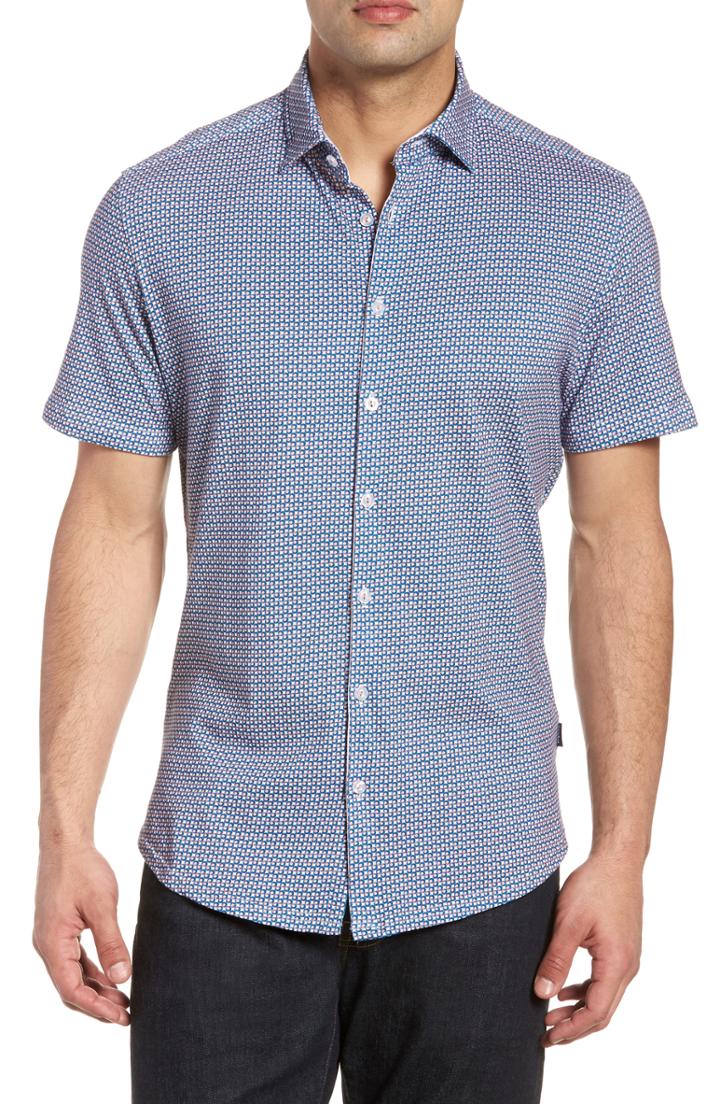Men's Stone Rose Trim Fit Circle Geo Print Sport Shirt (xl) - Orange