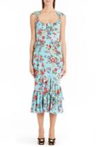 Women's Dolce & Gabbana Floral Stretch Silk Flounce Hem Dress