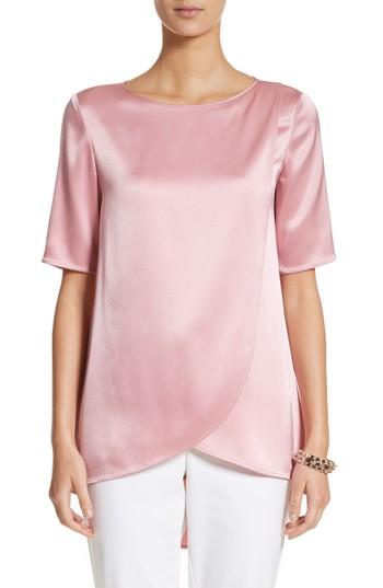 Women's St. John Collection Liquid Satin High/low Top, Size - Pink