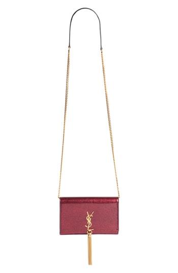 Women's Saint Laurent Kate Glitter Wallet On A Chain - Pink