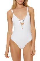 Women's Red Carter Strappy Plunge One-piece Swimsuit - White