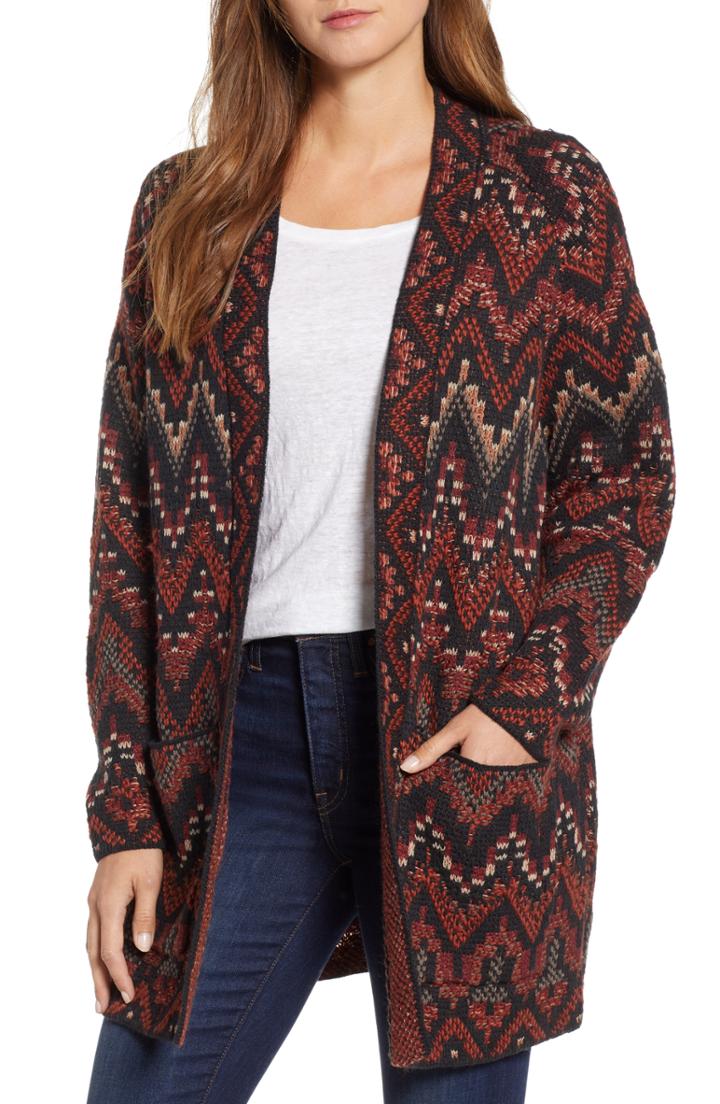 Women's Lucky Brand Ikat Cardiogan - Red