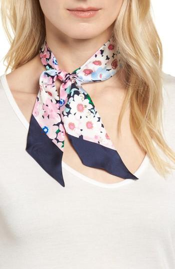 Women's Kate Spade New York Daisy Garden Skinny Silk Scarf, Size - Blue