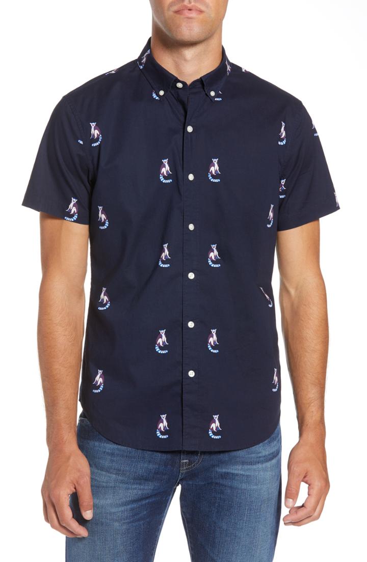 Men's Bonobos Riviera Slim Fit Lemur Print Sport Shirt, Size R - Blue