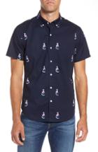 Men's Bonobos Riviera Slim Fit Lemur Print Sport Shirt, Size R - Blue