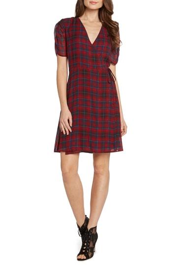 Women's Willow & Clay Plaid Ruched Sleeve Wrap Dress - Burgundy