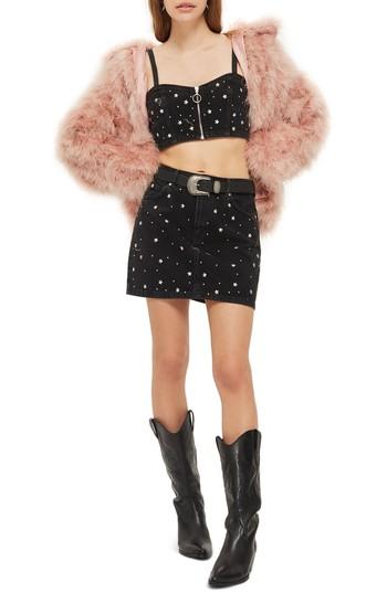 Women's Topshop Star Studded Denim Skirt Us (fits Like 0) - Black