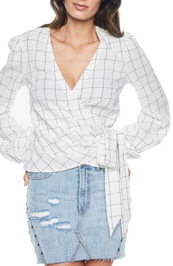 Women's Bardot Fine Check Wrap Top - White