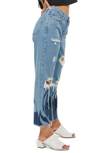 Women's Topshop Flame Ripped Mom Jeans X 30 - Blue