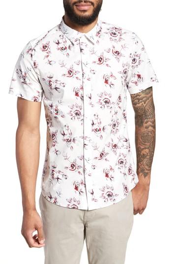 Men's Twentymetrictons Trim Fit Print Woven Short Sleeve Shirt - White
