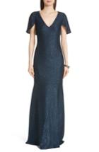 Women's St. John Evening Cape Sleeve Shimmer Sequin Knit Gown - Blue