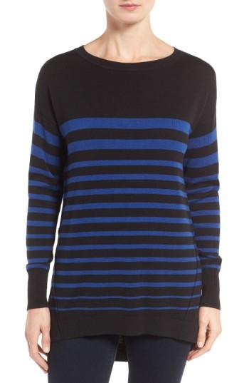 Petite Women's Caslon Zip Back High/low Tunic Sweater P - Black