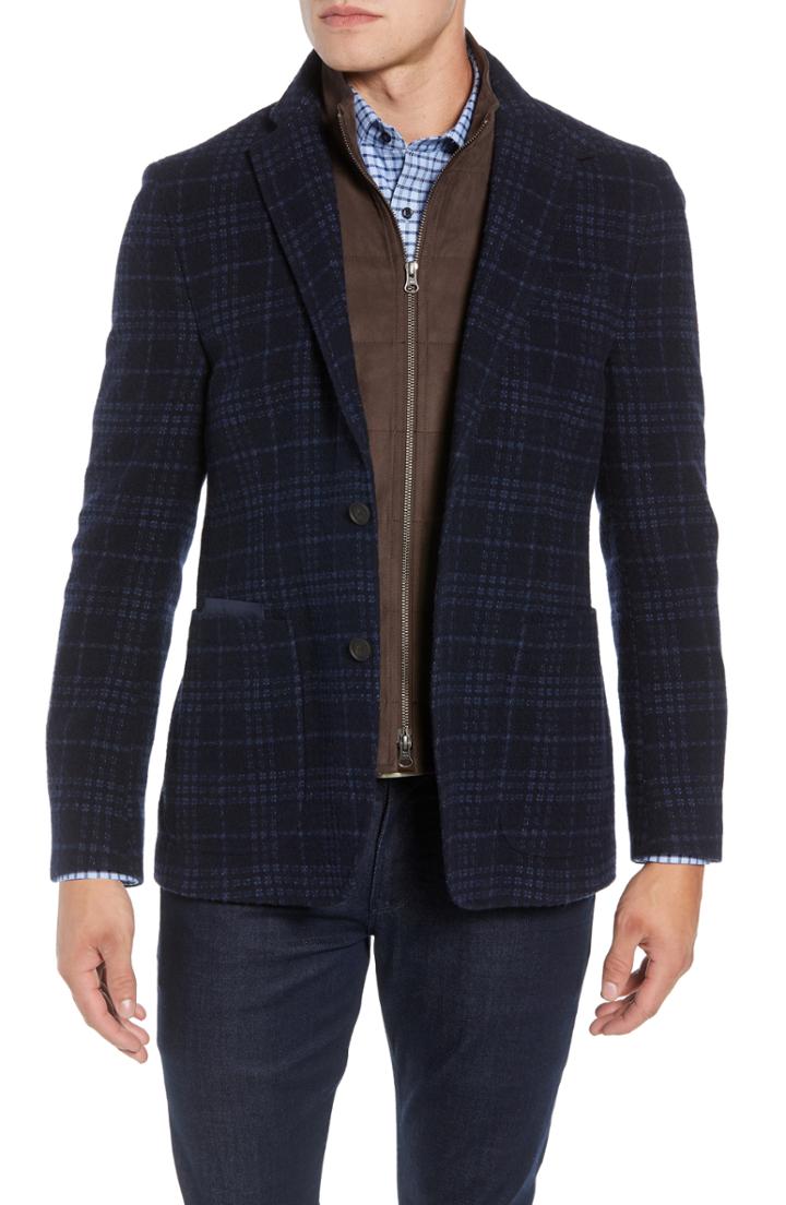 Men's Kroon Richards Classic Fit Plaid Wool Blend Sport Coat L - Blue