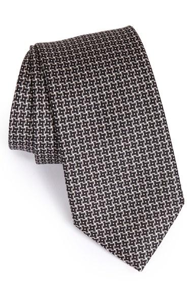Men's Brioni Geometric Silk Tie, Size - Grey