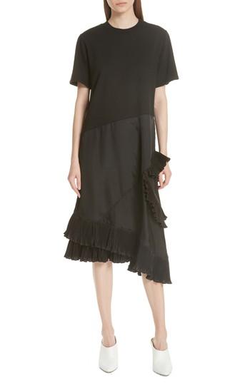 Women's Clu Pleat Ruffle Trim Asymmetrical Dress - Black