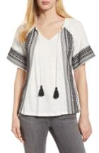 Women's Caslon Embroidered Border Peasant Top - Ivory