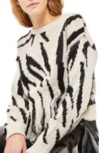 Women's Topshop Fringe Zebra Print Sweater Us (fits Like 0) - Black