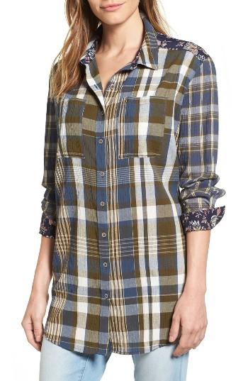 Women's Caslon Plaid & Floral Tunic Shirt, Size - Green