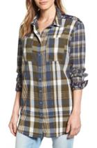 Women's Caslon Plaid & Floral Tunic Shirt, Size - Green