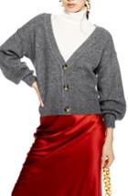Women's Topshop Horn Button Crop Cardigan Us (fits Like 0) - Grey