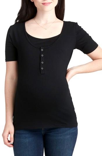 Women's Nom Maternity Snap Placket Maternity/nursing Tee - Black