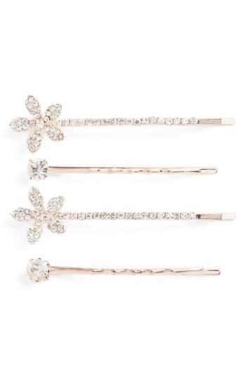 Cara 4-pack Crystal Flower Bobby Pins, Size - Metallic