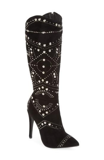 Women's Lauren Lorraine Lucky Studded Knee High Boot M - Black