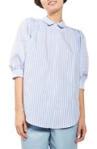 Women's Topshop Stripe Puff Sleeve Shirt Us (fits Like 0) - Blue