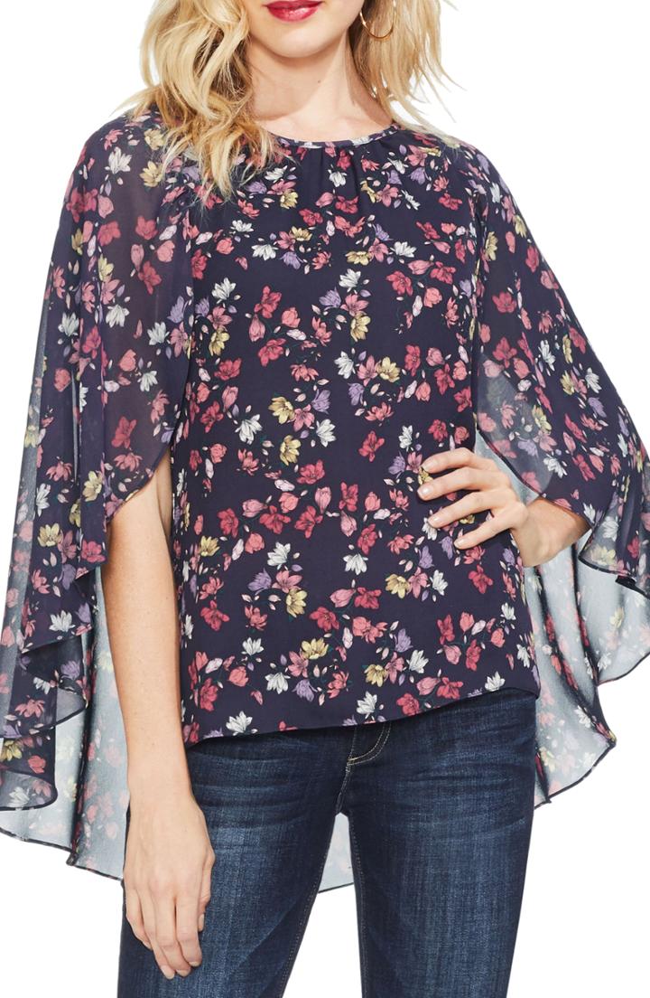 Women's Vince Camuto Twilight Floral Crepe Cape Blouse - Purple