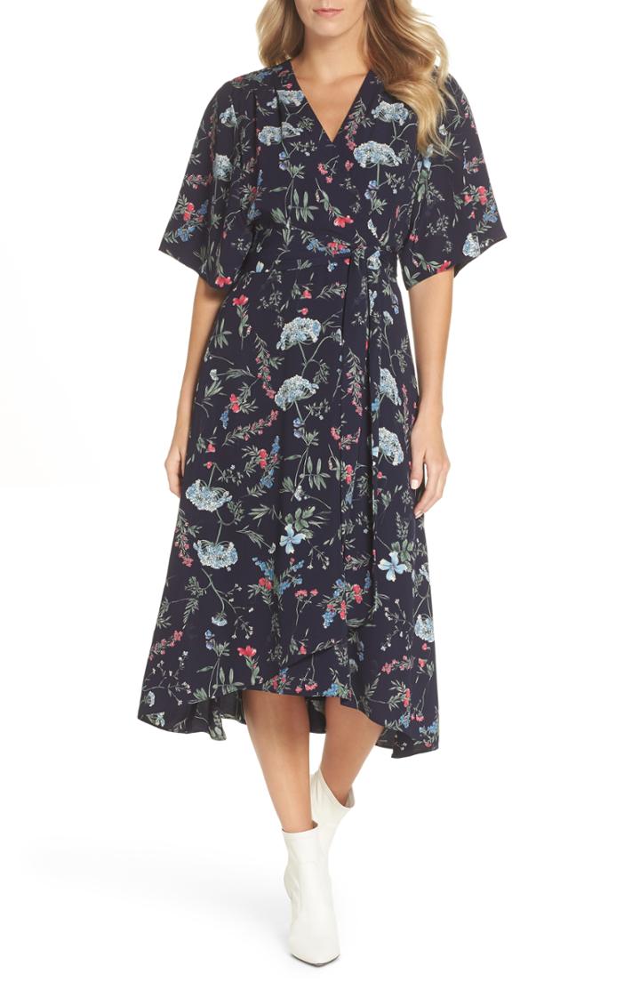 Women's Tahari Floral Print Faux Wrap Midi Dress