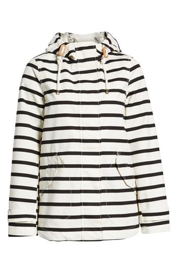 Women's Joules Right As Rain Print Waterproof Hooded Jacket - Black